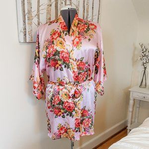 ~*Silky Light Pink Floral Robe - One Size*~